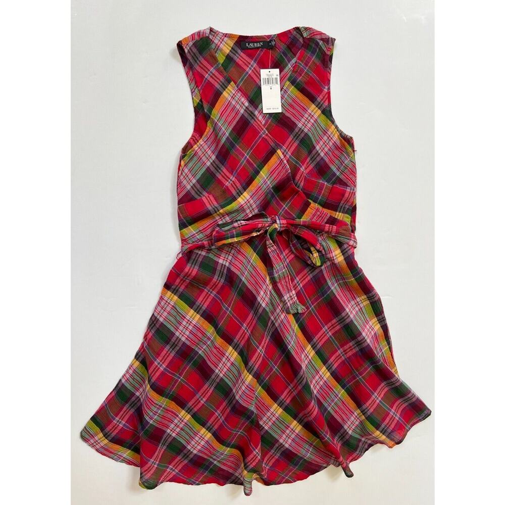 Lauren Ralph Lauren Pink Multi Plaid Crinkle Cotton Sleeveless Dress Size 8 NWT - Picture 12 of 12